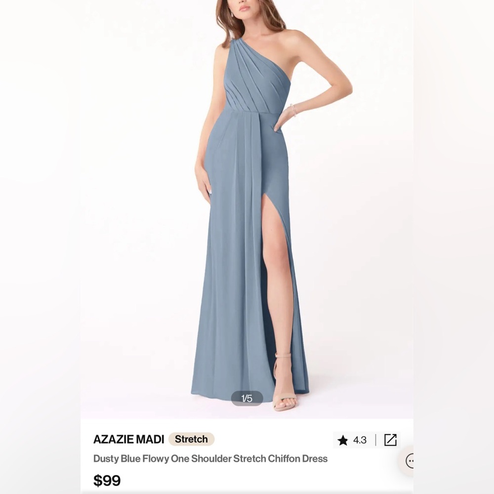 AZAZIE MADI - Dusty Blue Flowy One Shoulder Stretch Chiffon Dress